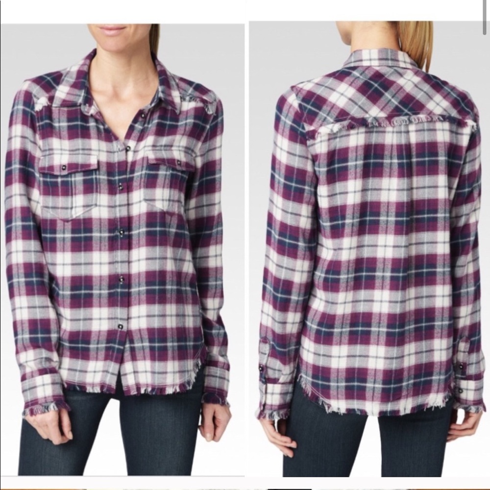 PAIGE Jacey Dark Ink Purple Potion Plaid Button Down Flannel XS